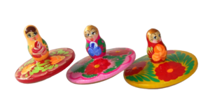 Spinning  Flowers Tops x 3   Babushka Matryoshka nesting Doll  Babooshki Babushkas