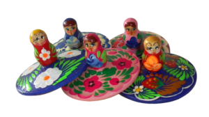 Babushka Spinning top x 5   Babushka Matryoshka nesting Doll  Babooshki Babushkas