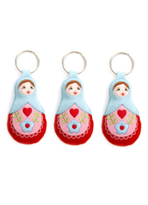 Babushka doll keyrings 3- set Blue   Babushka Matryoshka nesting Doll  Babooshki Babushkas