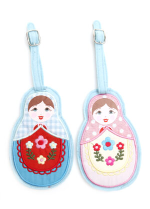Bag Tags - 2 x Luggage Babushka Pink & Blue    Babushka Matryoshka nesting Doll  Babooshki Babushkas