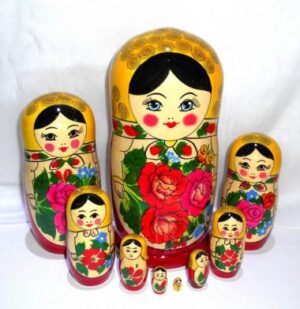 Semenov YELLOW 9-set Babushka Matryoshka nesting Doll Babooshki Babushkas Classic Village Traditional