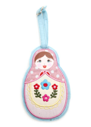 Luggage tag Babushka pink scarf   Babushka Matryoshka nesting Doll  Babooshki Babushkas
