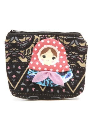 Coin purse Babushka (with zipper) black Matryoshka Doll Babooshki Babushkas