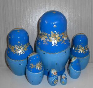 Nolinsk Blue and Silver dress 7set Inlay straw nesting Doll Babooshki s