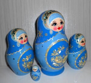 Nolinsk Blue and Silver dress 7set Inlay straw nesting Doll Babooshki s
