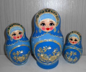 Nolinsk Blue and Silver dress 7set Inlay straw nesting Doll Babooshki s