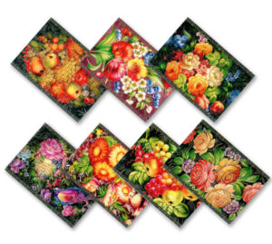 7 set Flowers & bird Zhostovo  , Easter Egg Shrinking Wraps - 4