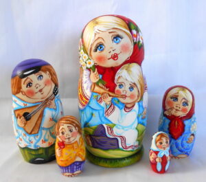 Tatiana listens music Babushka Matryoshka nesting Doll Babooshki Babushkas