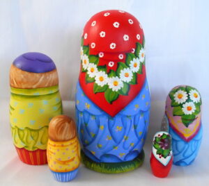 Tatiana knitting sock with kittens nesting Doll Babooshki s