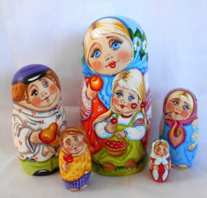 Tatiana with Sister & Fruits Babushka Matryoshka nesting Doll Babooshki Babushkas