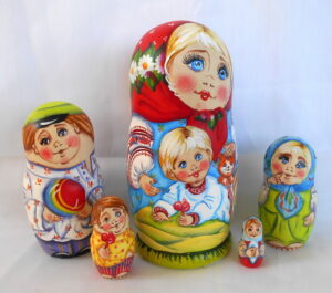 Tatiana with Brother & Kitten Babushka Matryoshka nesting Doll Babooshki Babushkas