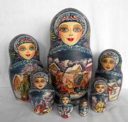 Winter Troyka huge 7-set Babushka Matryoshka nesting Doll Babooshki Babushkas