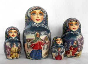 Winter Troyka huge 7-set nesting Doll Babooshki s