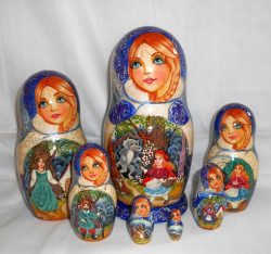 Red Riding Hood blue 7-set Babushka Matryoshka nesting Doll Babooshki Babushkas