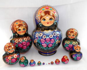 Anfisa blue scarf large 15-set Babushka Matryoshka nesting Doll Babooshki Babushkas