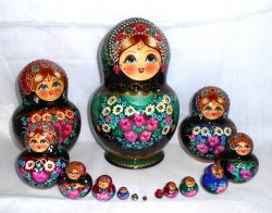 Anfisa green scarf large  14-set Babushka Matryoshka nesting Doll Babooshki Babushkas