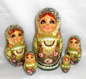 Lucy in green dress Babushka Matryoshka nesting Doll  Babooshki Babushkas