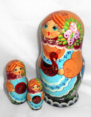 Olga with Khokhloma dishes nesting Doll Babooshki s