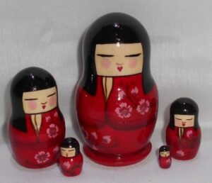 Geisha Kokeshi  in red kimono small  Babushka Matryoshka nesting Doll  Babooshki Babushkas