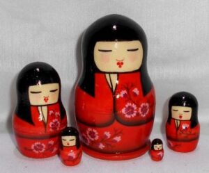 Geisha Kokeshi  in orange kimono small  Babushka Matryoshka nesting Doll  Babooshki Babushkas