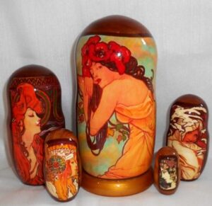 Alphonse Mucha - Summer Babushka  Babushka Matryoshka nesting Doll  Babooshki Babushkas