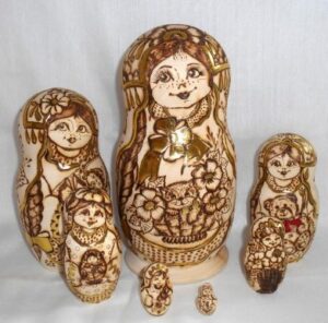 Village Girls with Pets 7-set Babushka Matryoshka nesting Doll Babooshki Babushkas