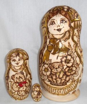 Village Girls with Pets 7-set nesting Doll Babooshki s