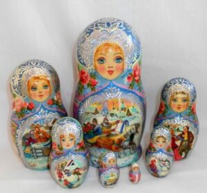 Troyka in Winter 7-set Babushka Matryoshka nesting Doll Babooshki Babushkas