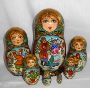 Winter Date 7-set Babushka Matryoshka nesting Doll Babooshki Babushkas