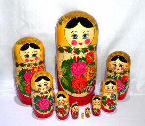 GIANT Semenov yellow 10-set Babushka giant Babushka Matryoshka nesting Doll Babooshki Babushkas Classic Village Traditional