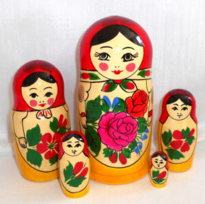 Semenov red scarf Large 5-set Babushka  Matryoshka nesting Doll Babooshki Babushkas Classic Village Traditional