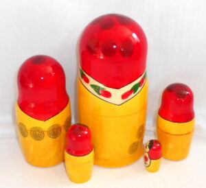 Semenov red scarf Large 5-set nesting Doll Babooshki s Classic Village Traditional