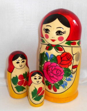 Semenov red scarf Large 5-set nesting Doll Babooshki s Classic Village Traditional