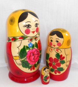 Semenov yellow scarf Large 5-set nesting Doll Babooshki s Classic Village Traditional