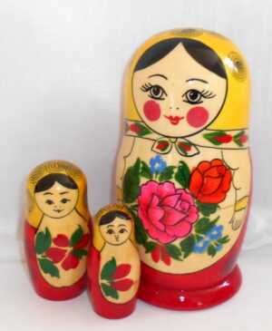 Semenov yellow scarf Large 5-set nesting Doll Babooshki s Classic Village Traditional