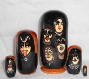 KISS 4 in front small Babushka Matryoshka nesting Doll Babooshki Babushkas