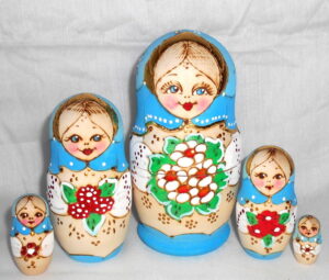 Masha sparkly blue dress Babushka Matryoshka nesting Doll Babooshki Babushkas