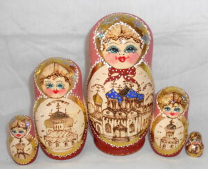 Churches Burgundy dress Babushka Matryoshka nesting Doll Babooshki Babushkas