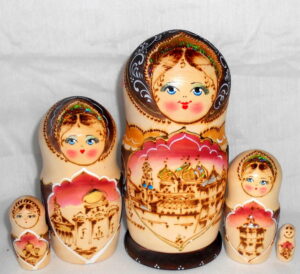 Pink sky Churches Babushka 11cm Babushka Matryoshka nesting Doll Babooshki Babushkas