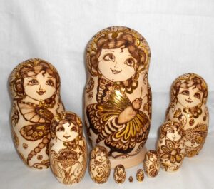 GIANT Girl with golden Dragonfly 10-set Babushka Matryoshka nesting Doll Babooshki Babushkas