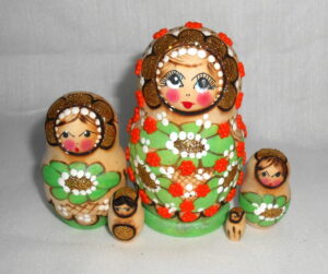 Lisa Green & Orange Beads girl Babushka Matryoshka nesting Doll Babooshki Babushkas