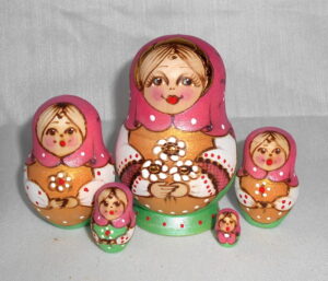 Jessie Gold dress Babushka Matryoshka nesting Doll Babooshki Babushkas