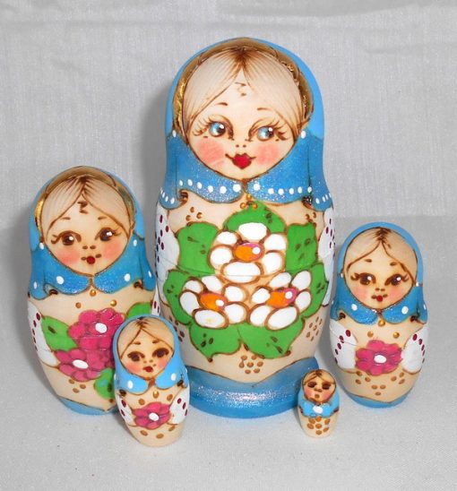 Jessie Blue scarf Babushka Matryoshka nesting Doll Babooshki Babushkas