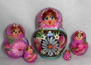 Lyuda in pink Babushka Matryoshka nesting Doll  Babooshki Babushkas