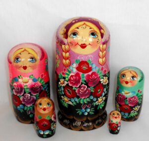 Nyura with plaits Babushka Matryoshka nesting Doll Babooshki Babushkas