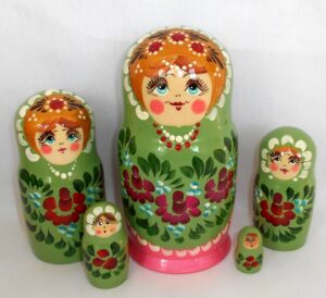 Dasha in green Babushka Matryoshka nesting Doll Babooshki Babushkas