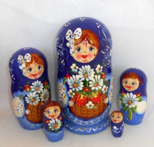 Nora in blue scarf Babushka Matryoshka nesting Doll Babooshki Babushkas