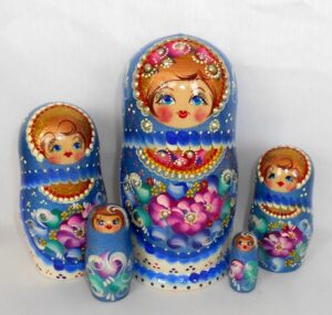 Mila in blue scarf Babushka Matryoshka nesting Doll Babooshki Babushkas