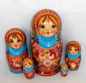 Sveta in blue scarf Babushka Matryoshka nesting Doll Babooshki Babushkas