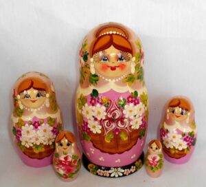 Maya with flower basket Babushka Matryoshka nesting Doll Babooshki Babushkas